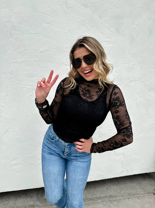 Lace Mesh Top Black