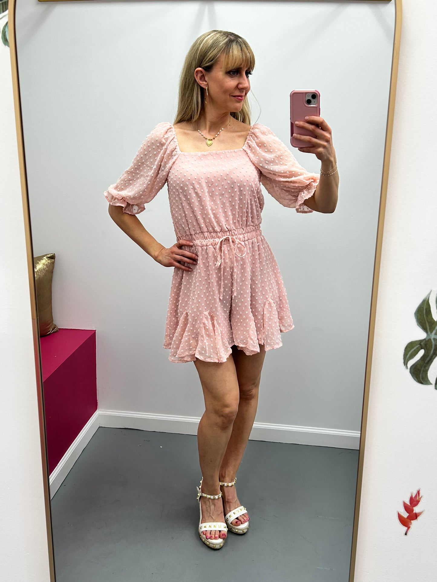 Swiss Dot Romper Blush