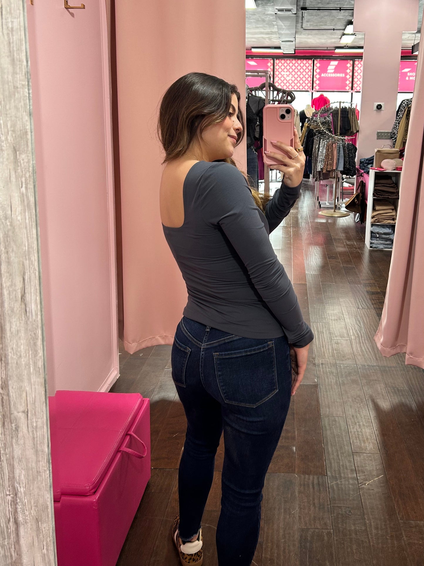 Square Neck LS Top Charcoal