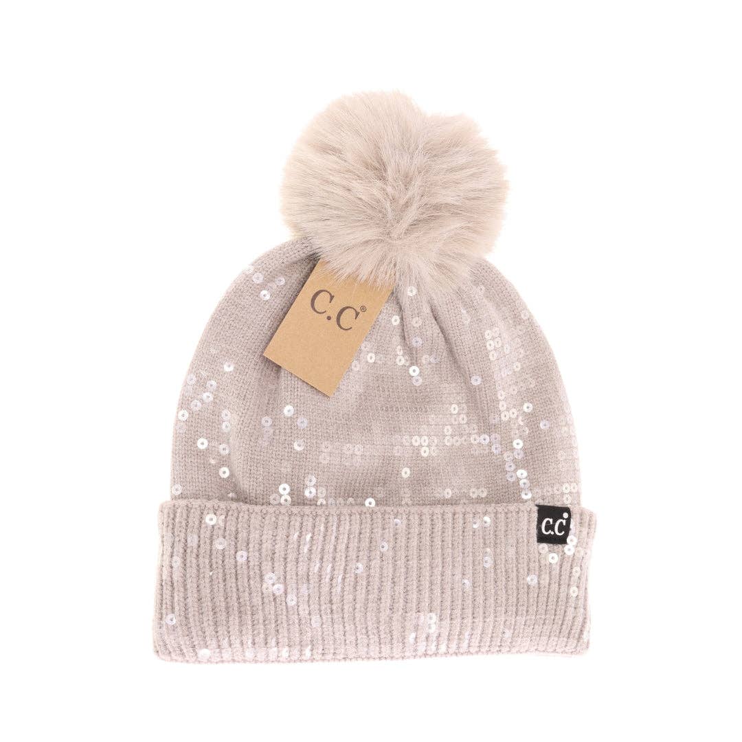 Allover Sequin Pom Beanie