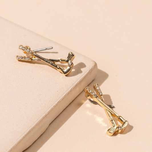 Golf Clubs 18K Gold Dipped Earrings