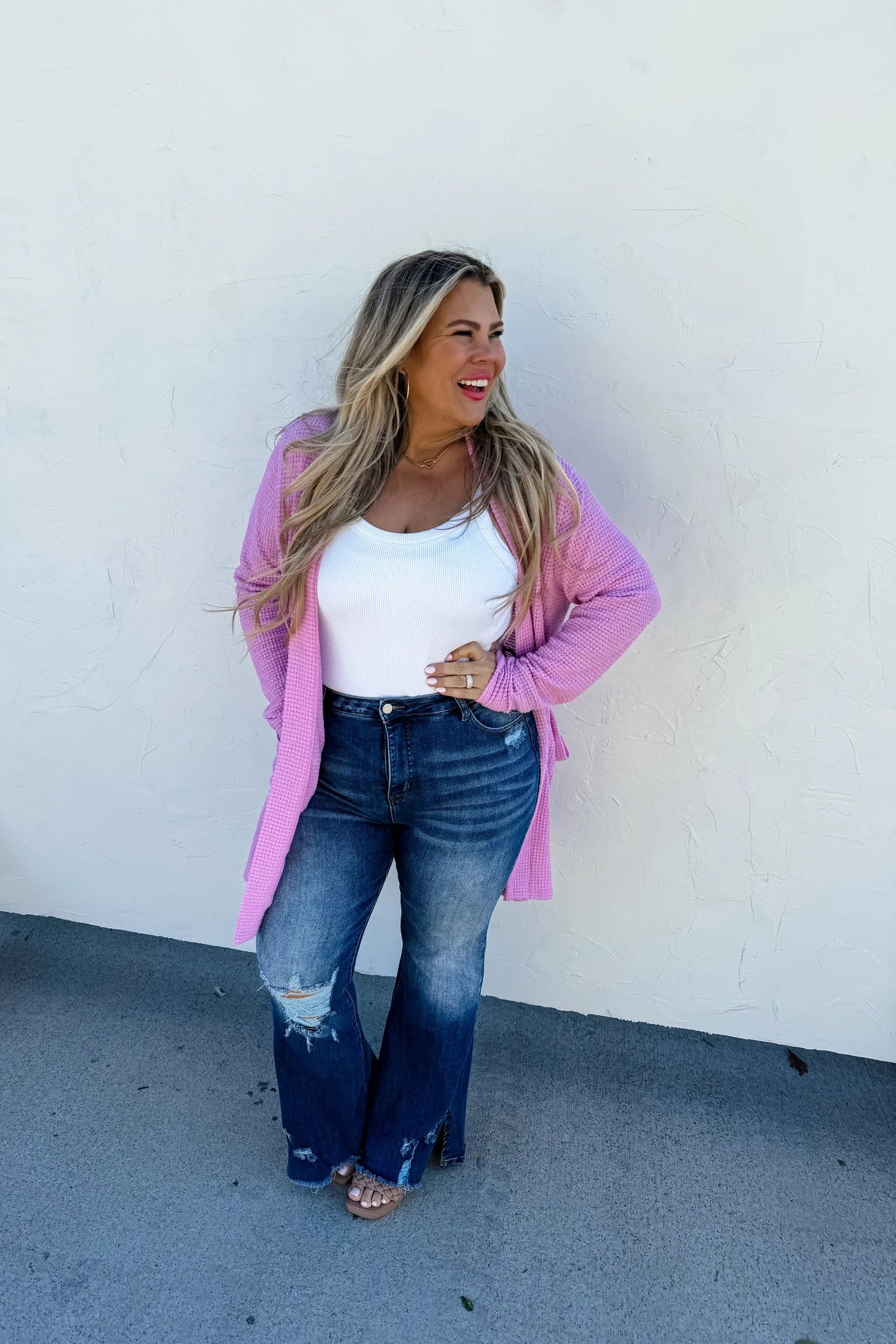 Waffle Cardigan Lavender