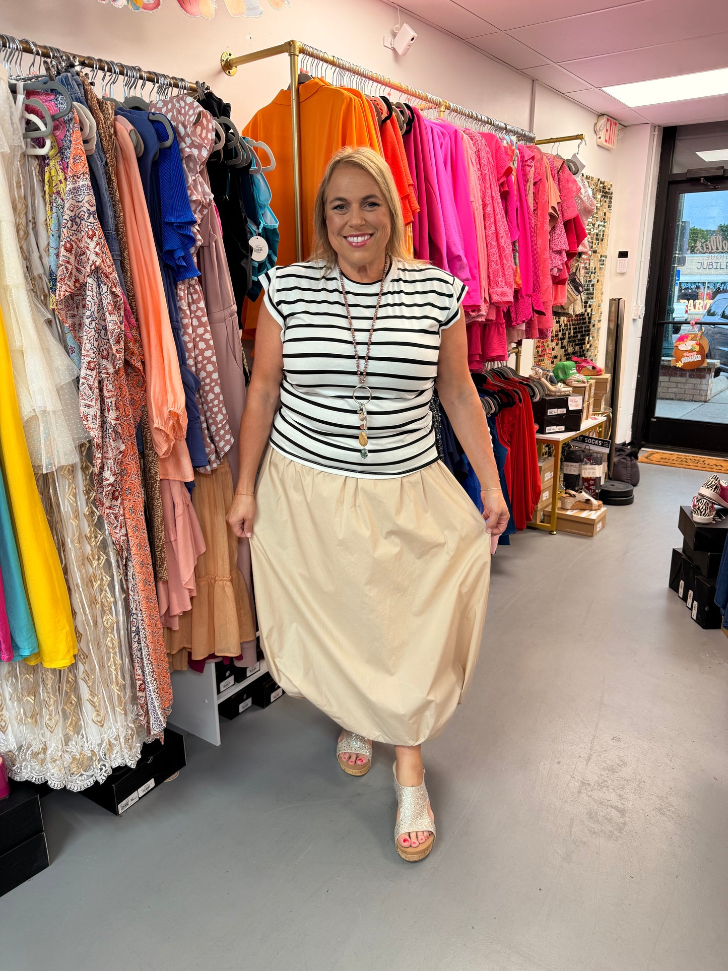 Maxi Bubble Skirt/ Taupe