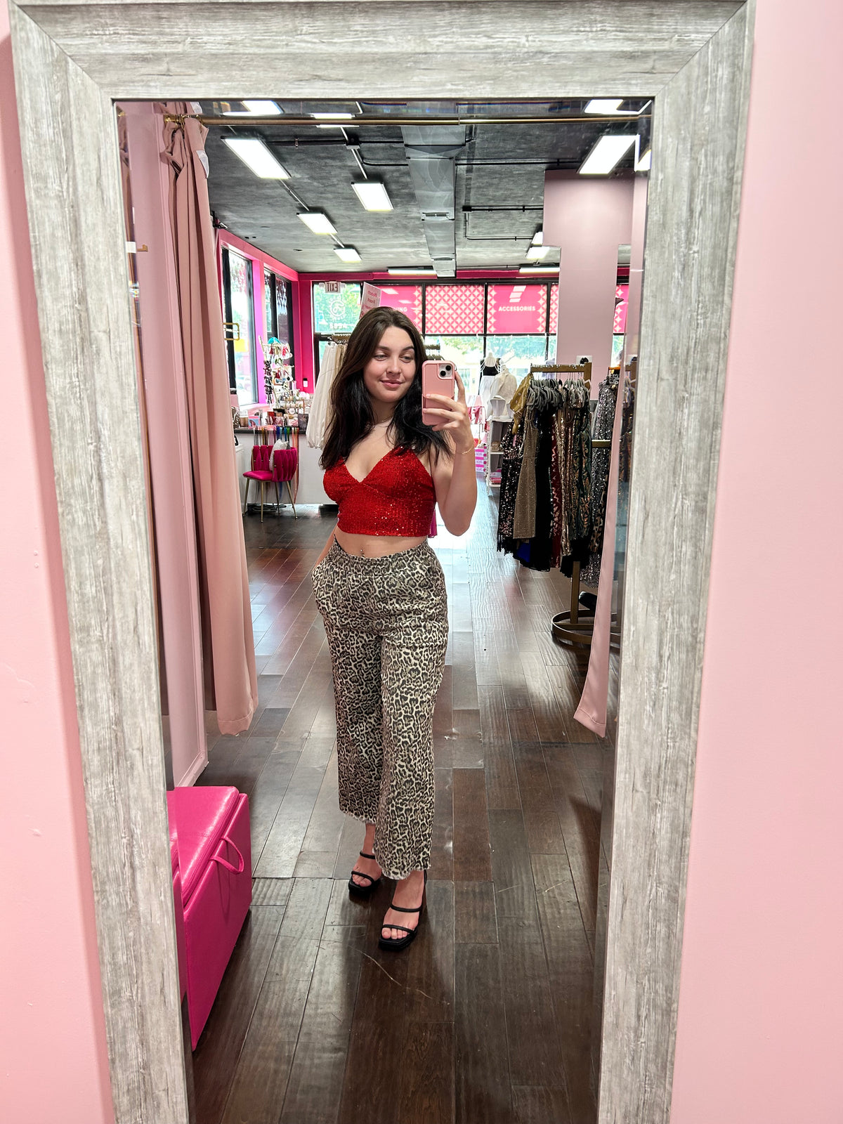 Cropped Leopard Denim Pants