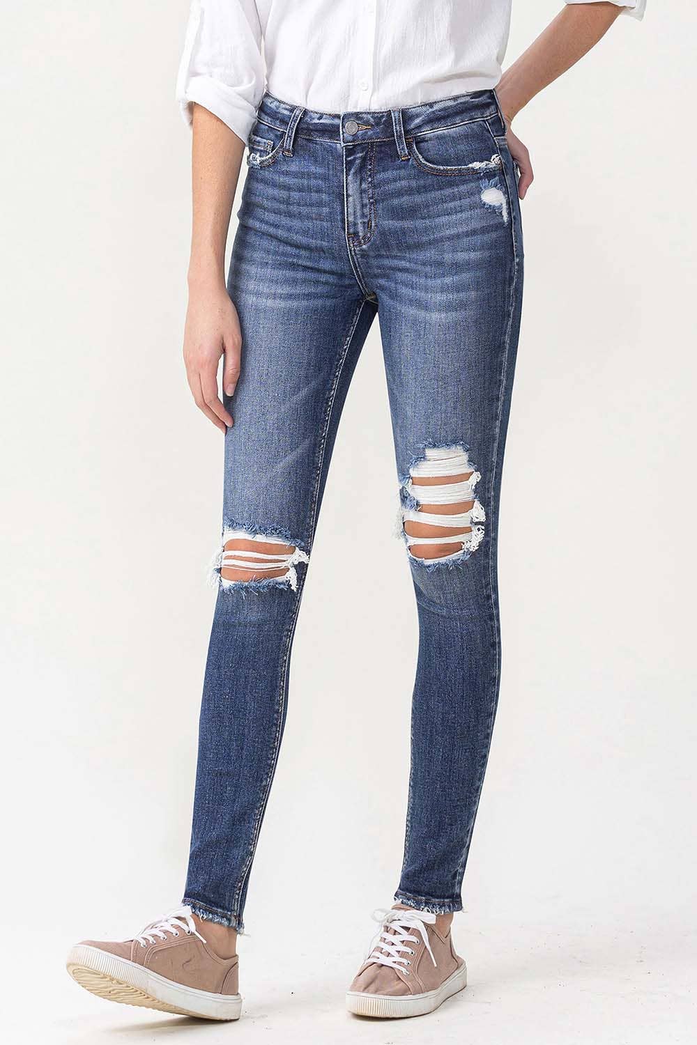 Hi Rise Distressed Skinny Jeans