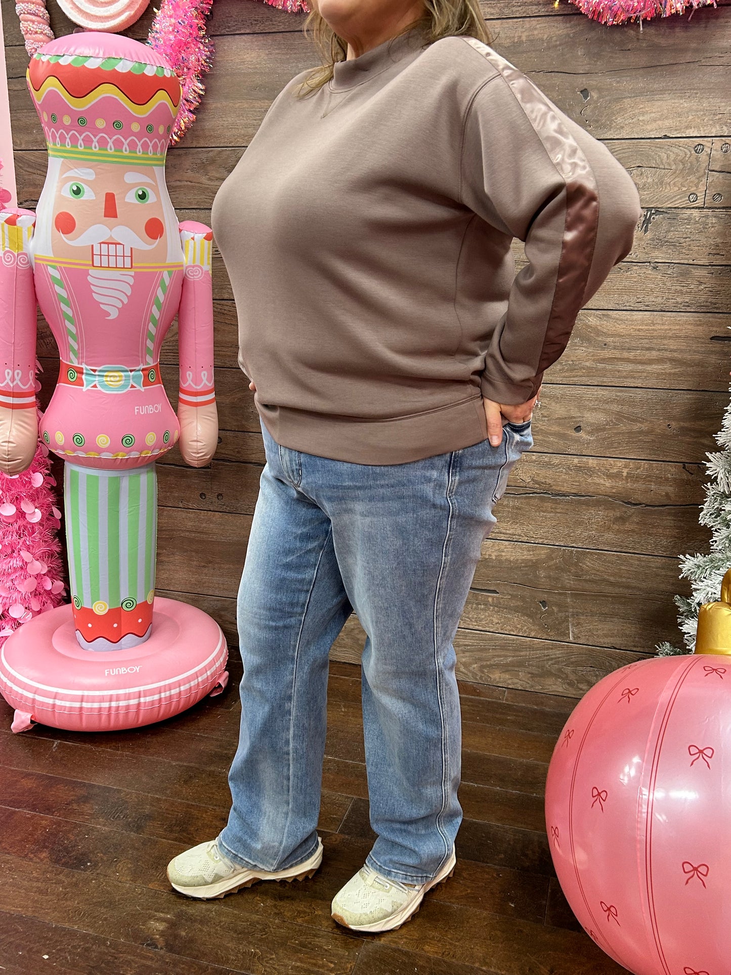 Curvy Modal Sweatshirt Satin Detail Black