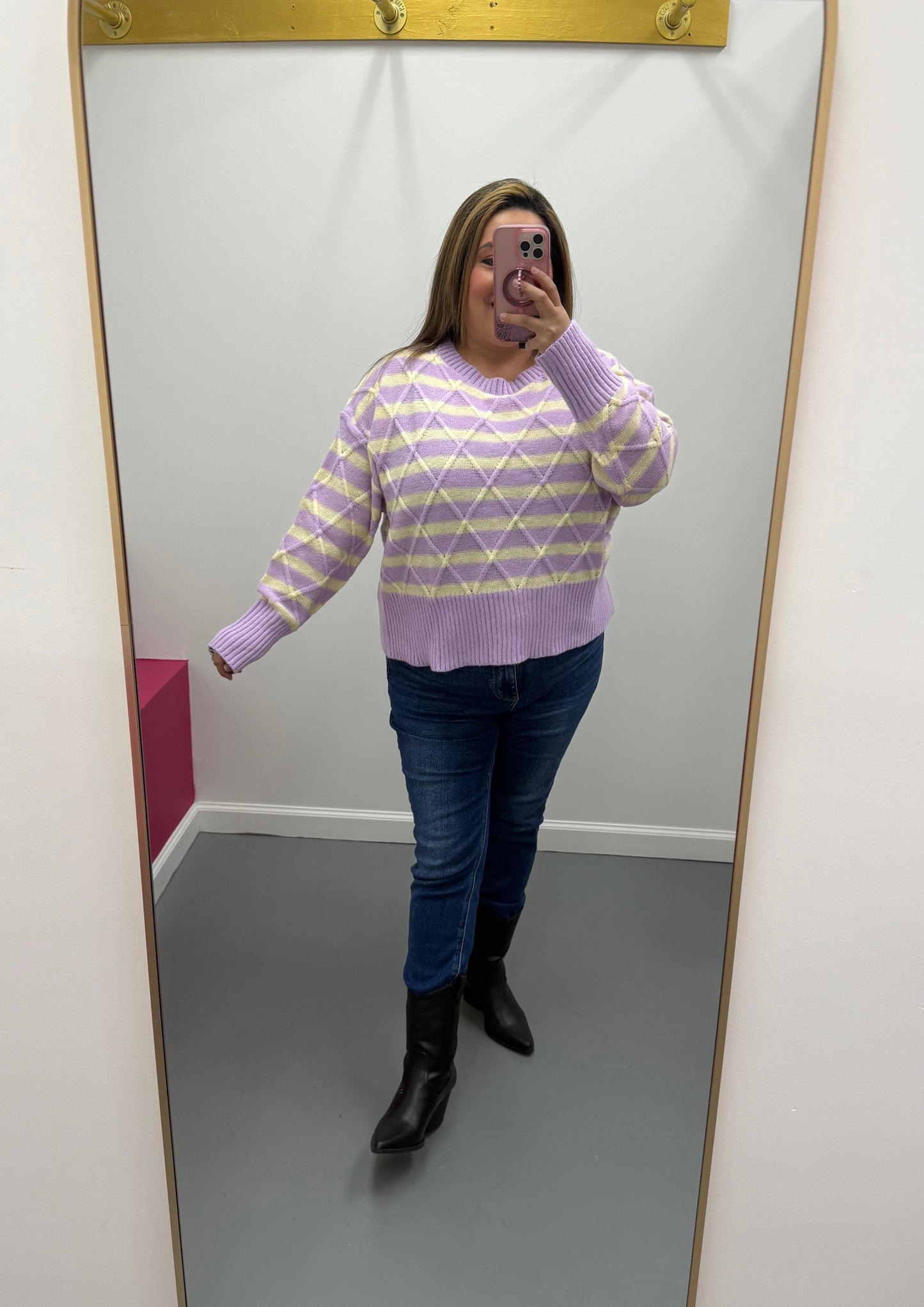 Stripe Argyle Sweater Lavender