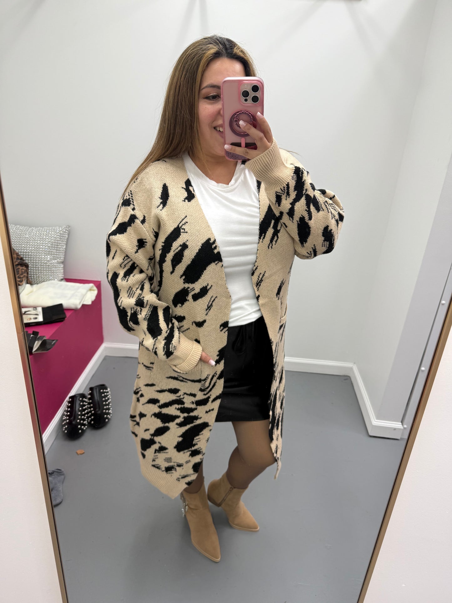 Abstract Animal Print Cardigan