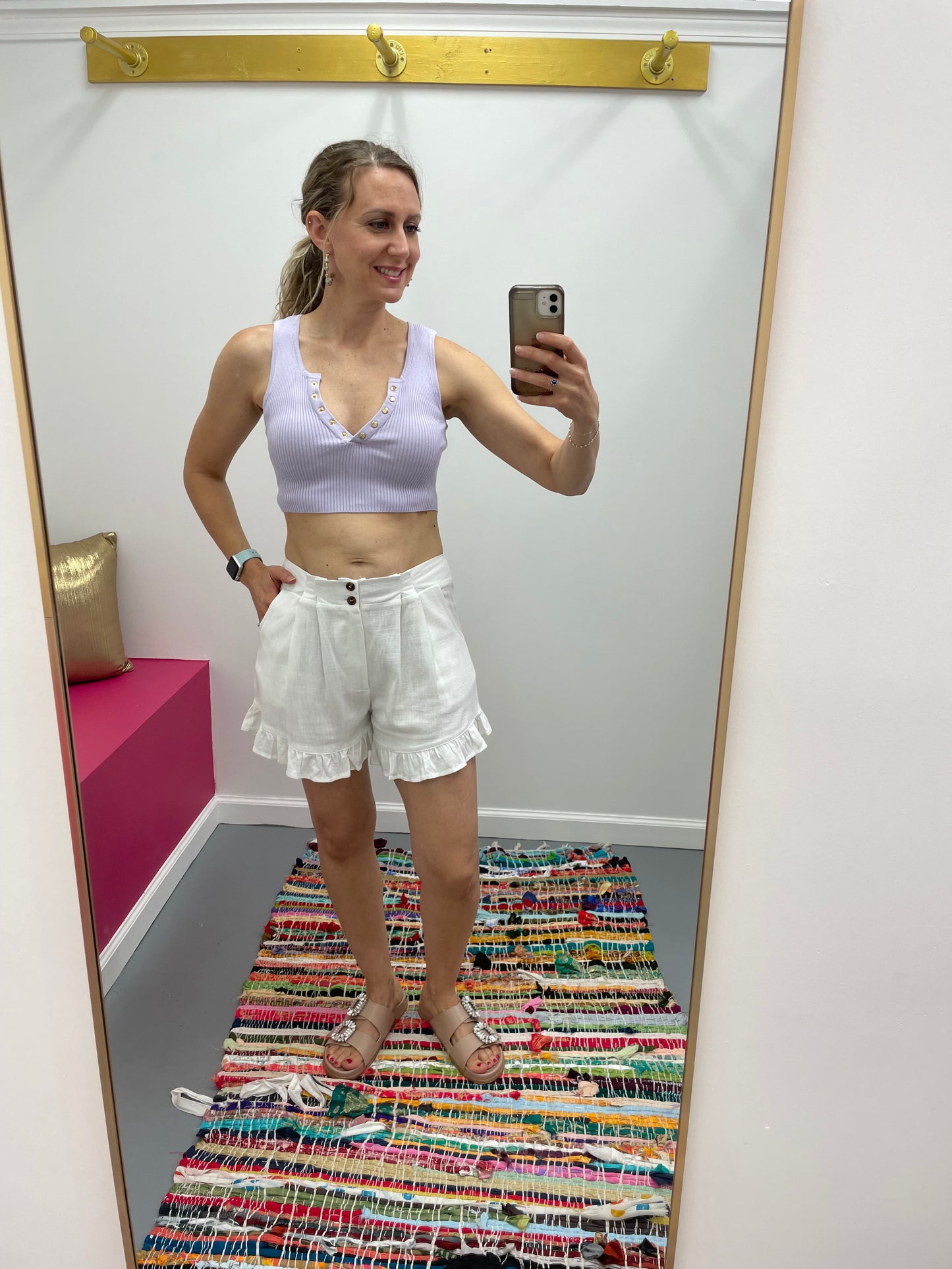 V Neck Buttons Knit Top Lilac