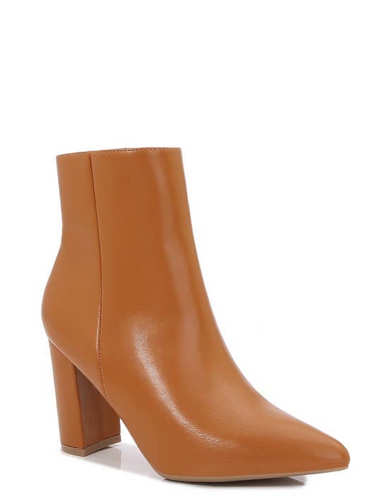 Camel Block Heel Bootie
