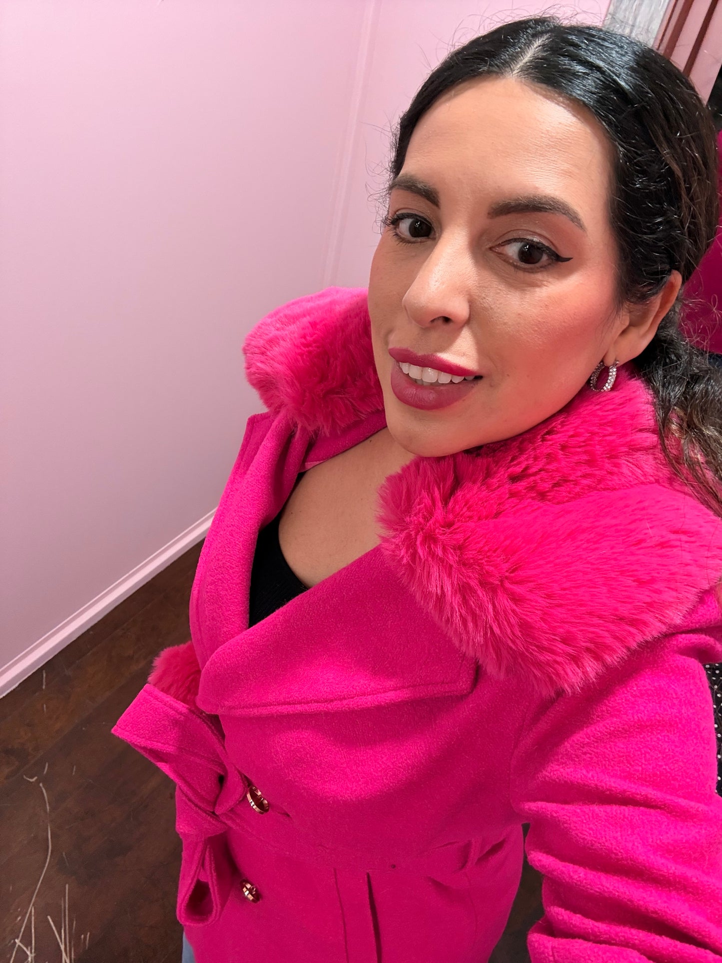 Iconic Faux Fur Belted Coat – Hot Pink