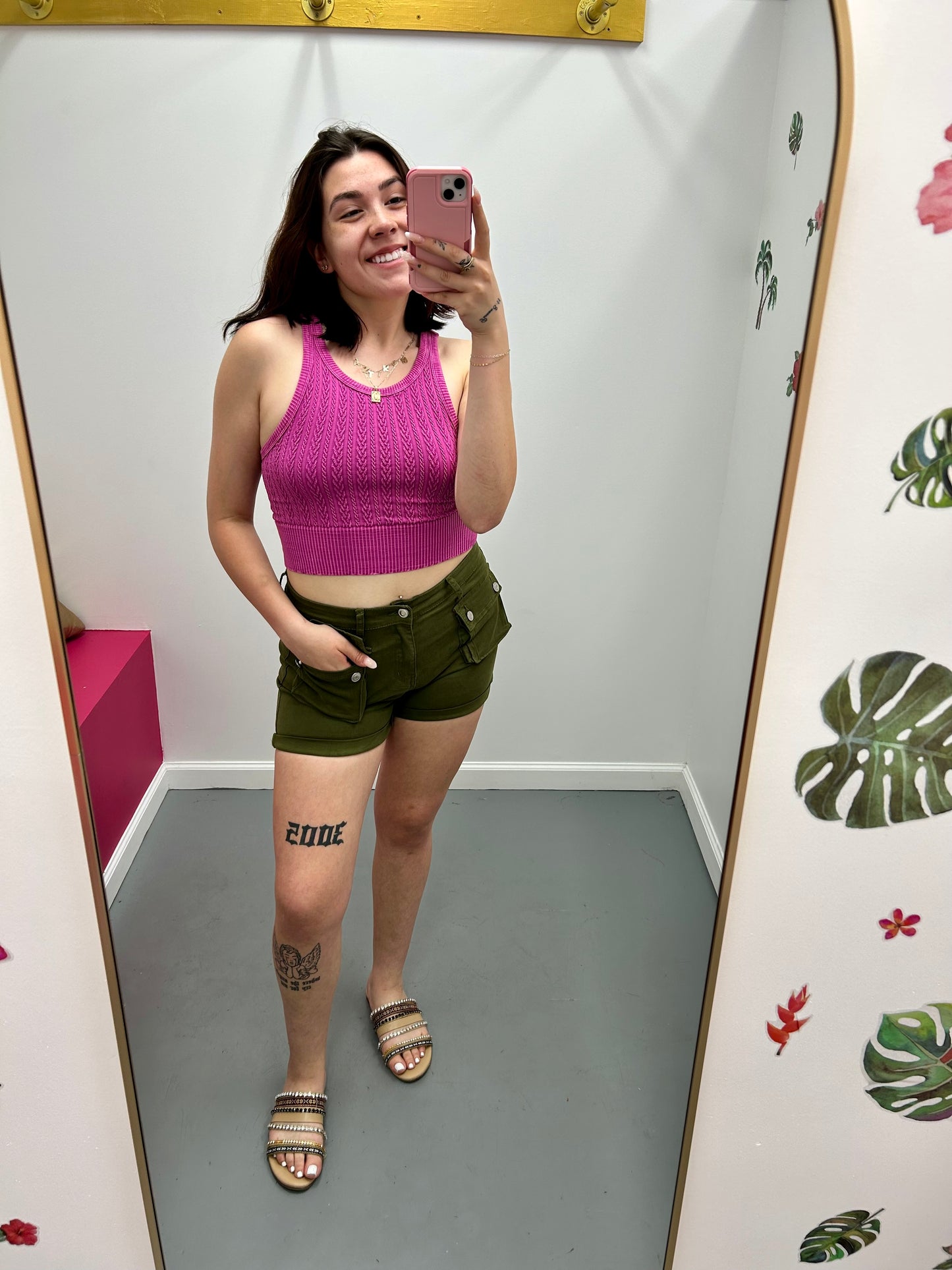 Denim Cargo Shorts Olive