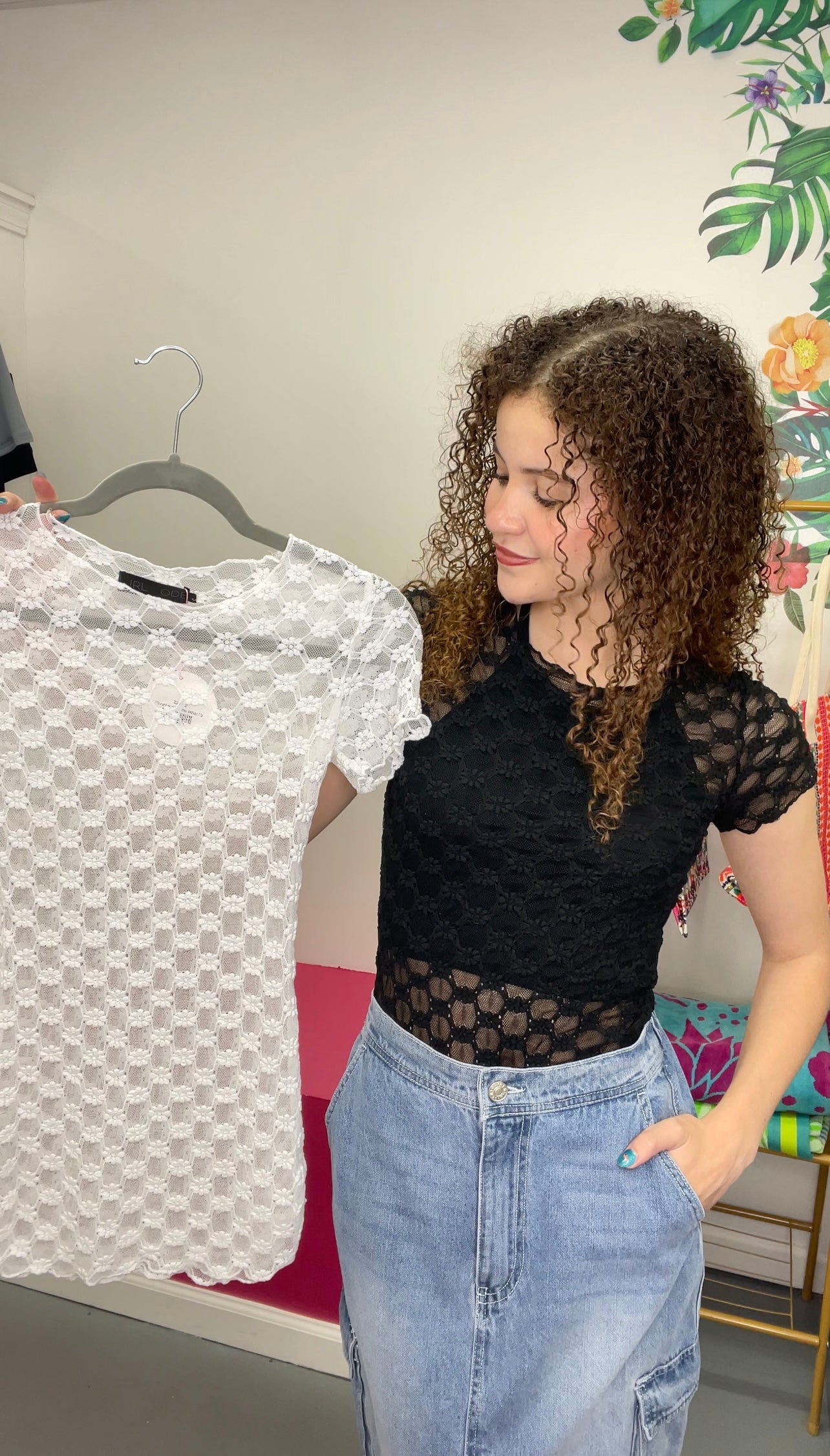 Floral Lace SS Top White
