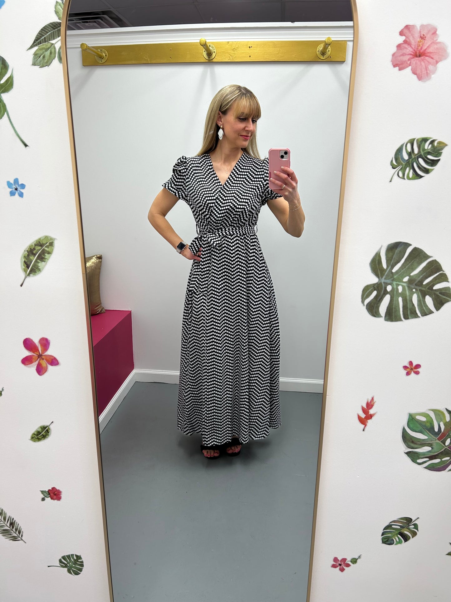 Dot Print Open Front Dress