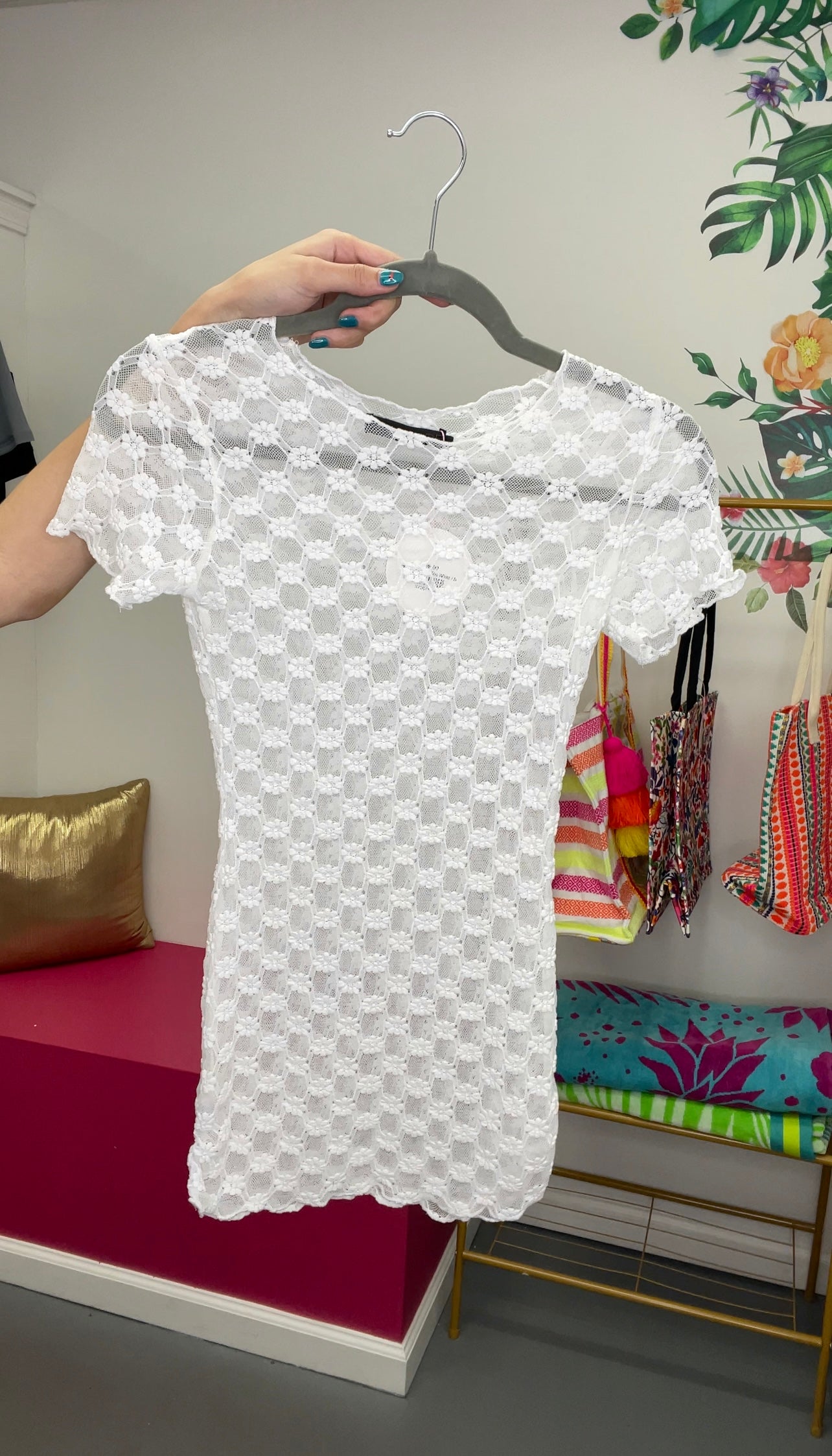 Floral Lace SS Top White