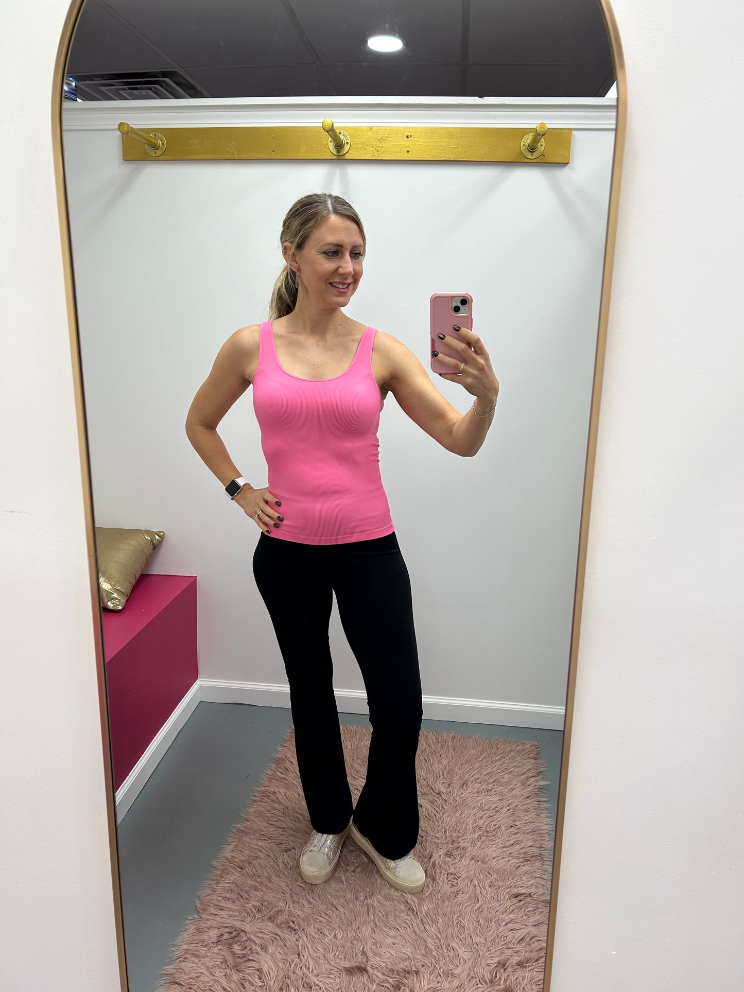 Ribbed Reversible Tank Pink