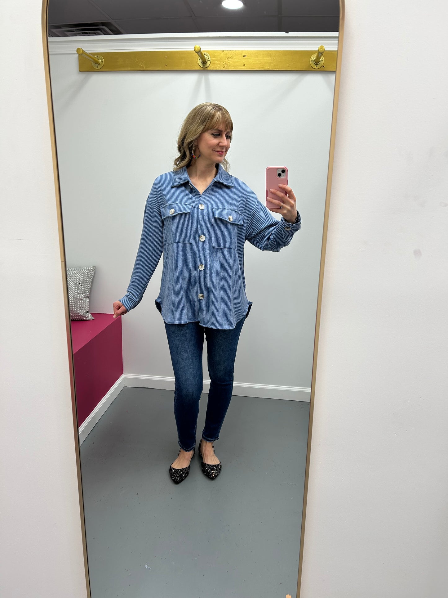 Ribbed Blouse Dusty Blue