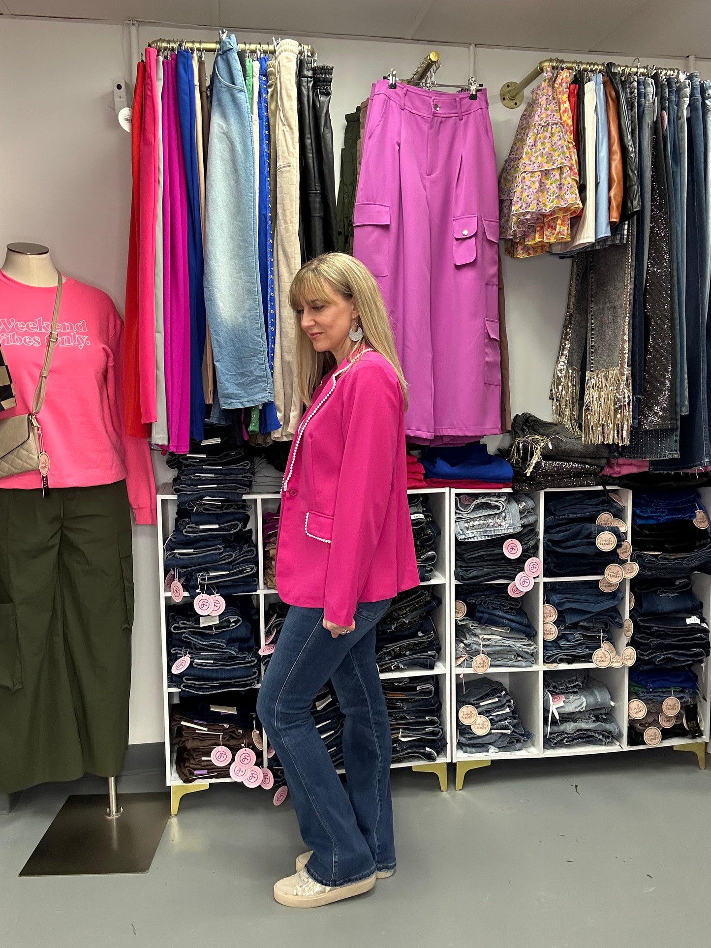 Pink Blazer Pearl Trim