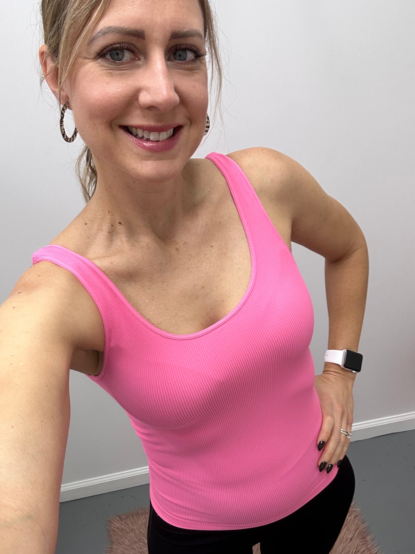 Ribbed Reversible Tank Pink