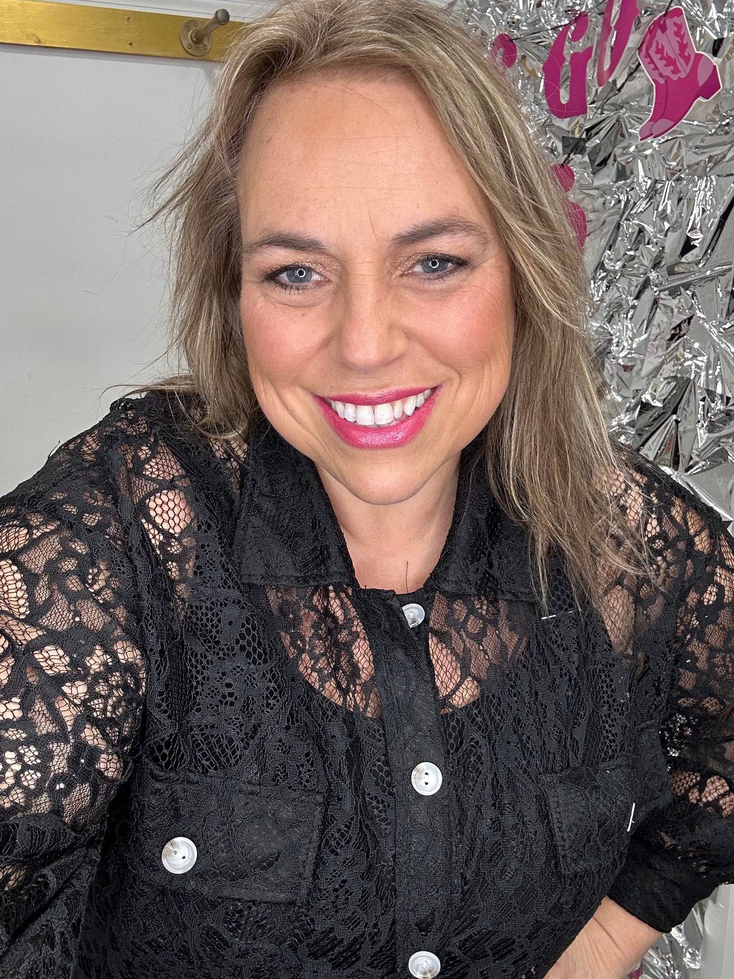 Curvy Lace Shacket Blouse Black