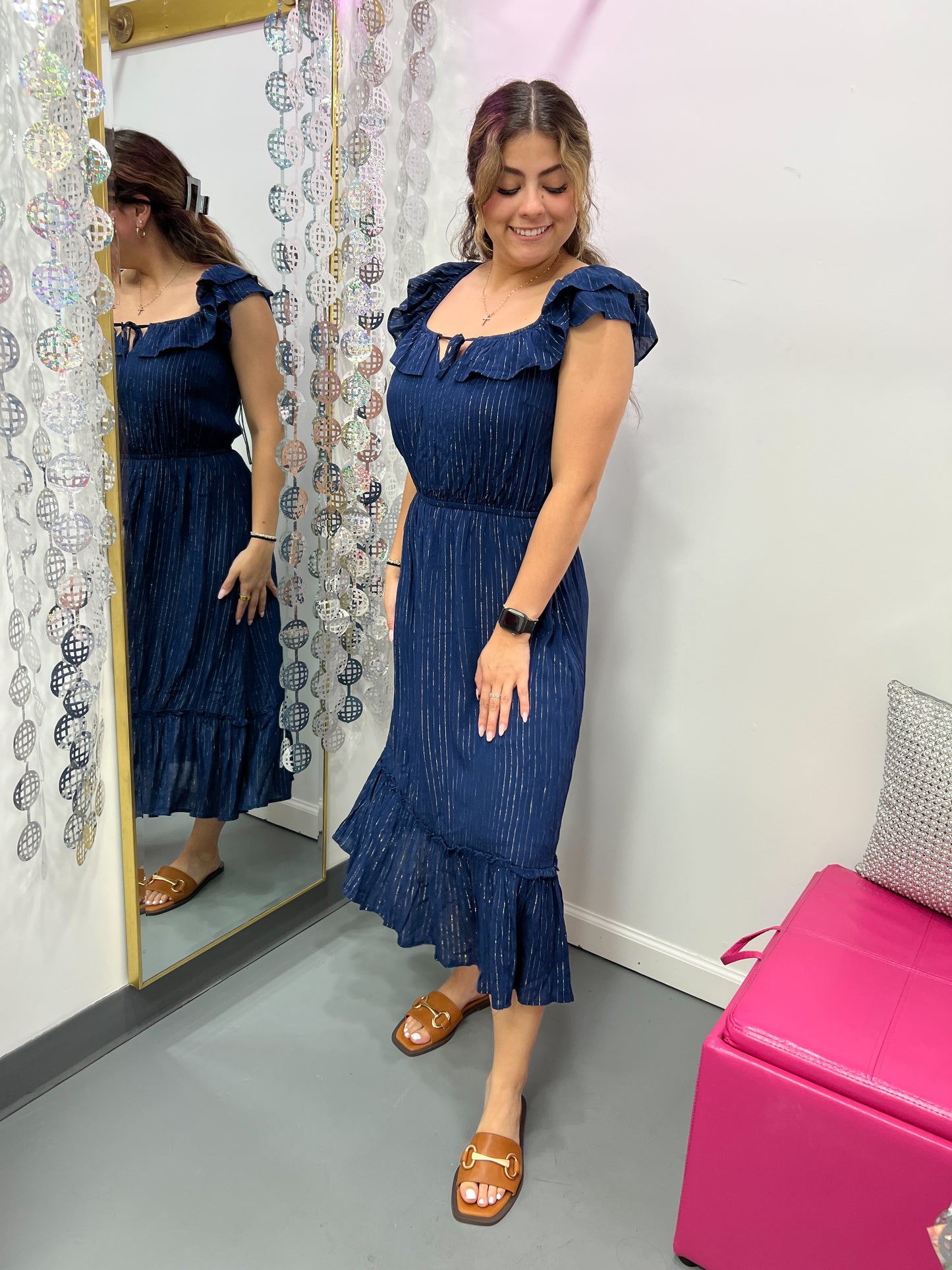 Navy Gold Thread Dress