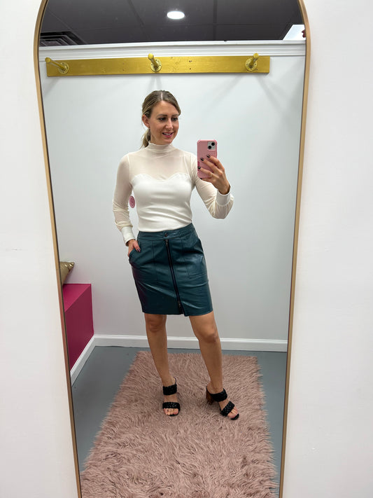Veg Leather Teal Skirt