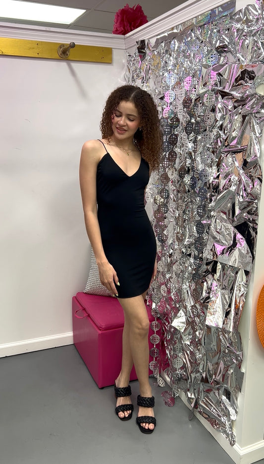 V Neck Bodycon Dress Black