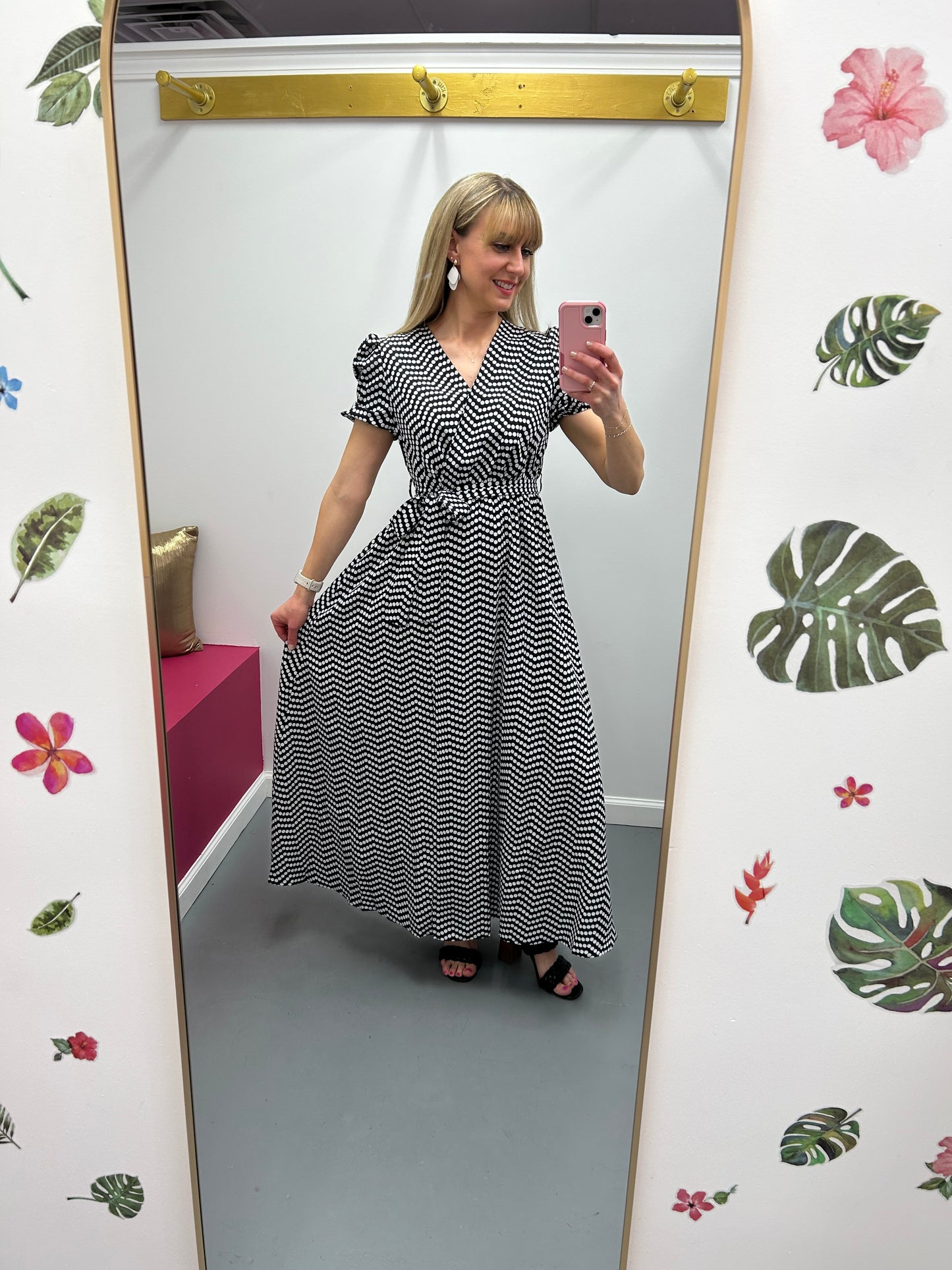 Dot Print Open Front Dress