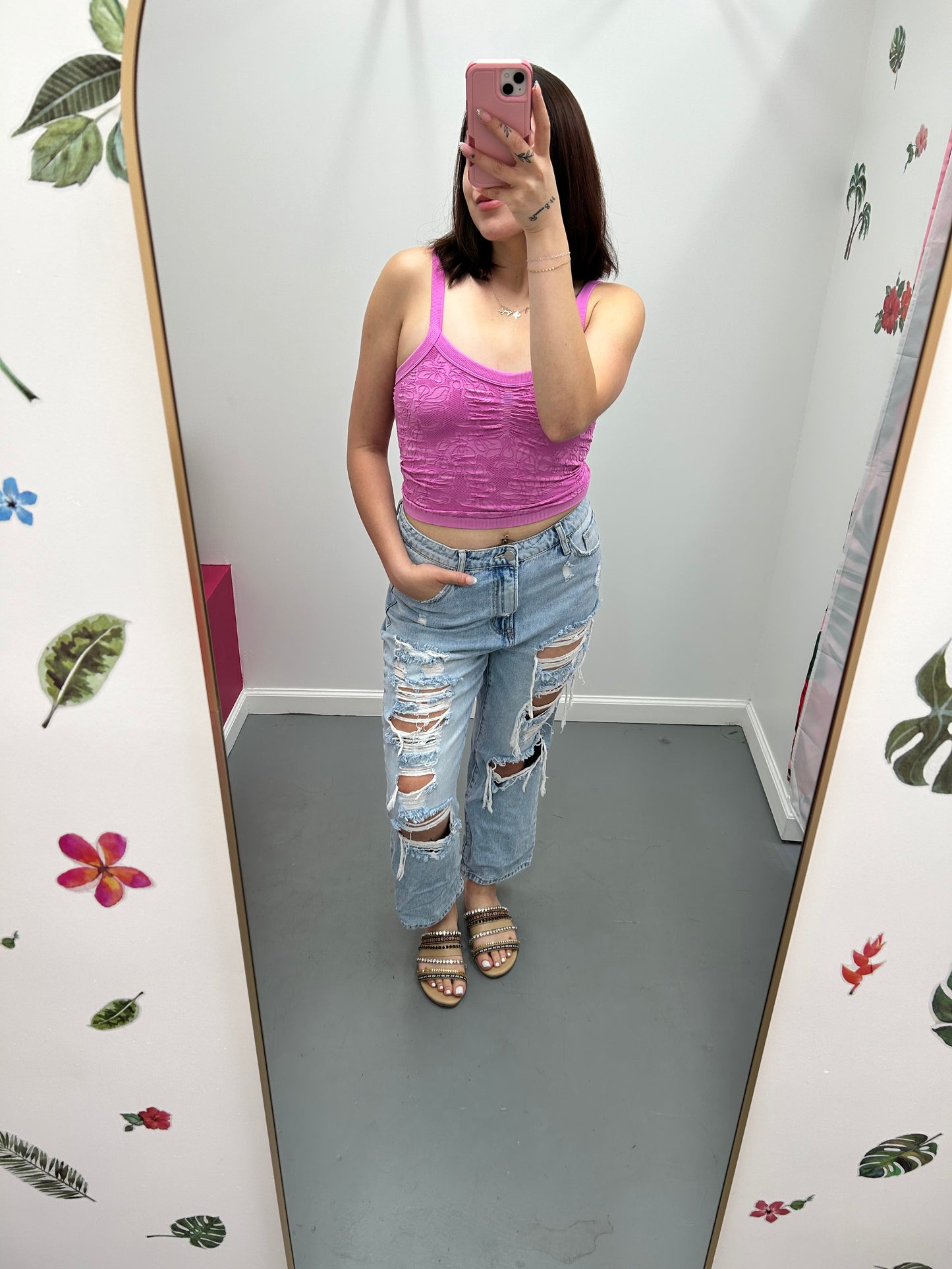 Double Layer Lace Tank Persian Pink