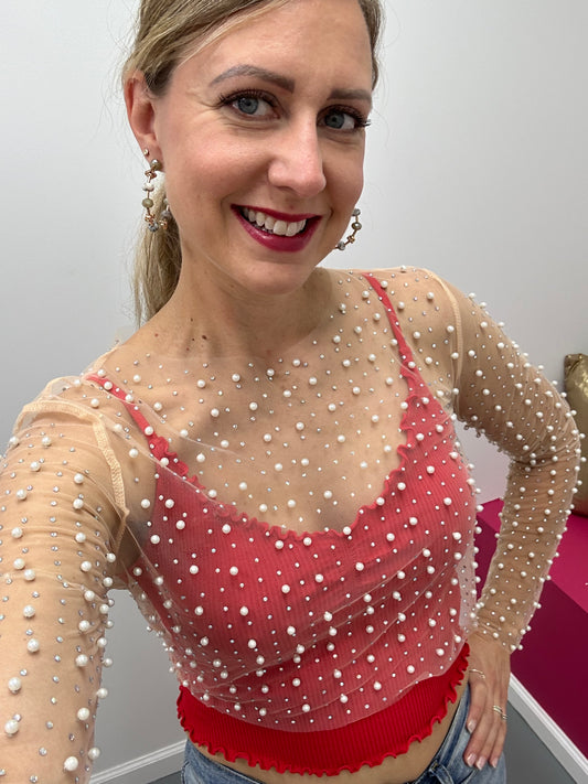 LS Bling Pearl Crop Top Nude