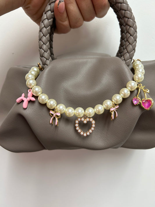 Bag Chain Pearls Pink Charms