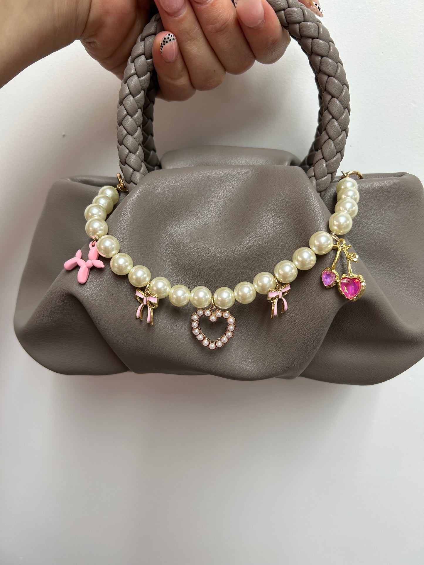 Bag Chain Pearls Pink Charms