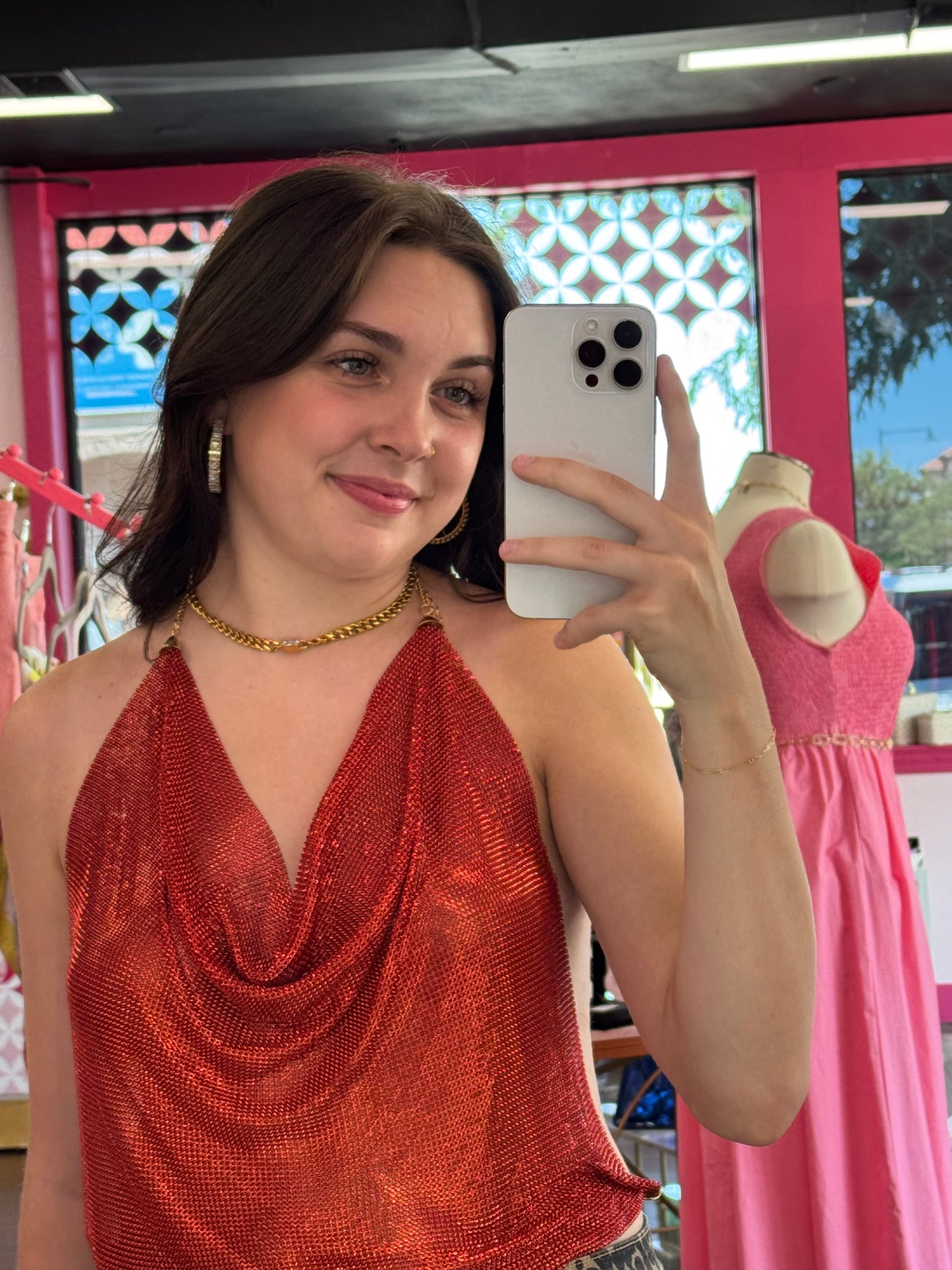 Metal Mesh Camisole Body Chain Red