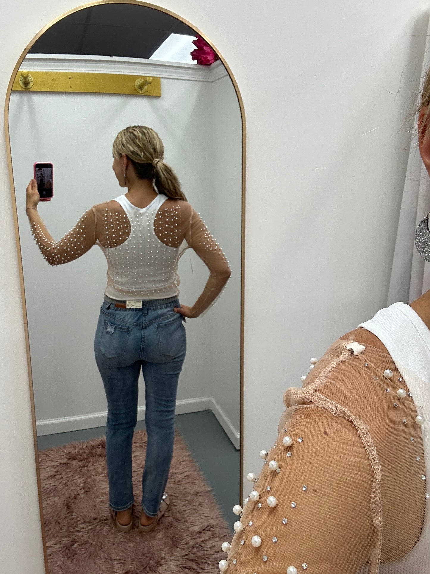 Rhinestone Pearl Mesh Top