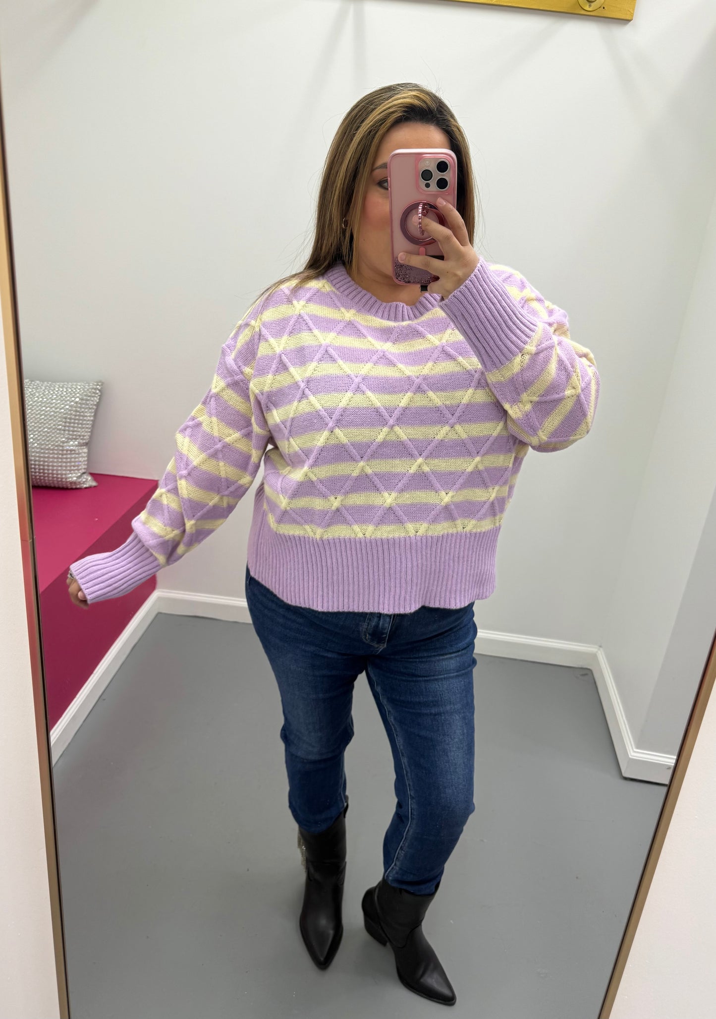 Stripe Argyle Sweater Lavender