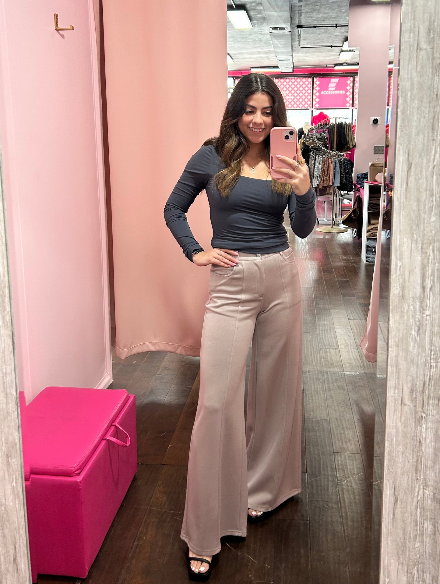 Luxe Wide Leg Trousers Taupe