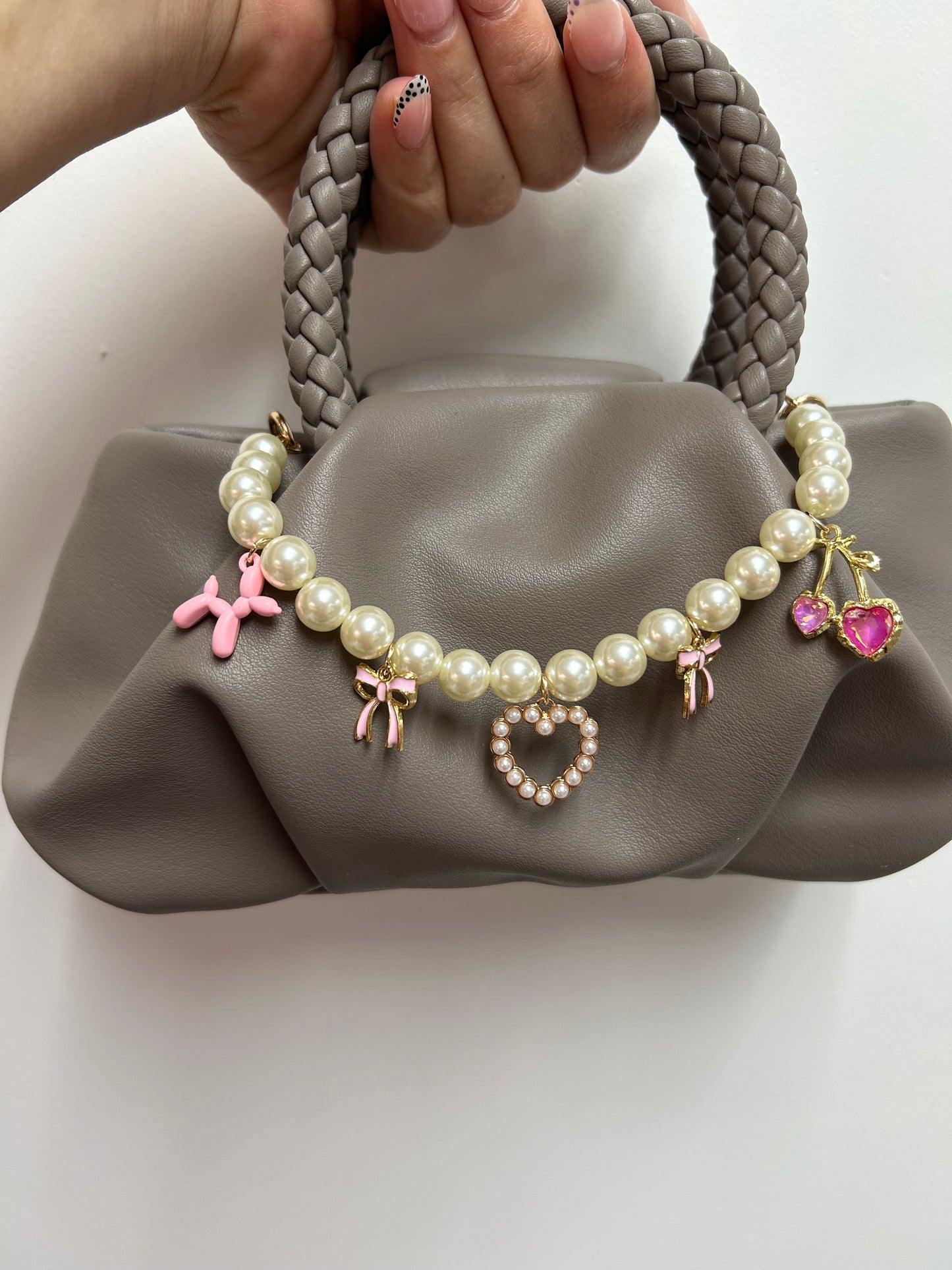 Bag Chain Pearls Pink Charms