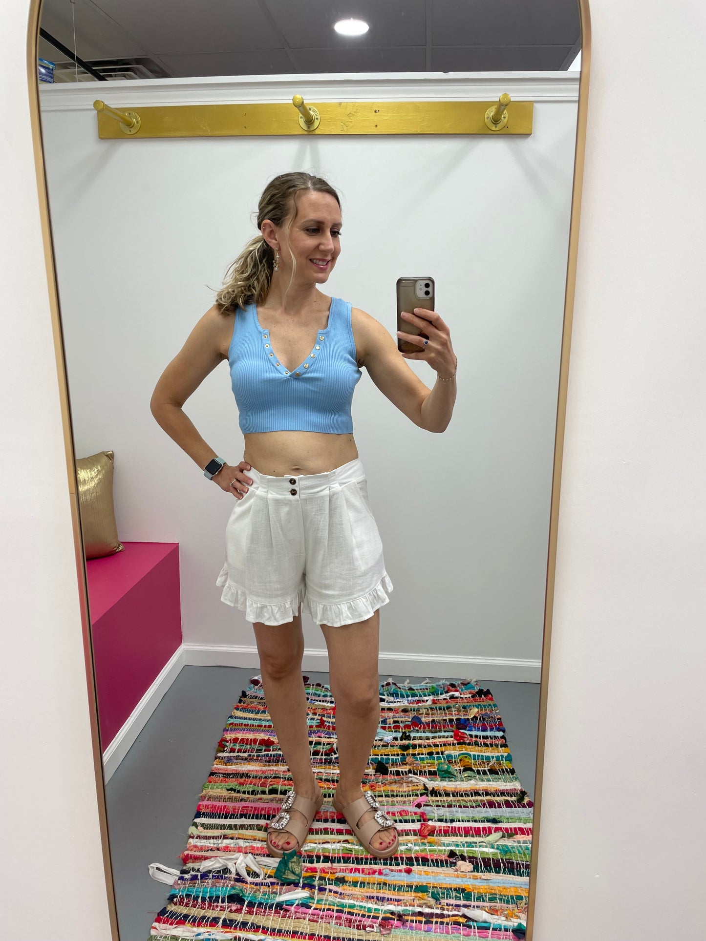 V Neck Buttons Knit Top Sky