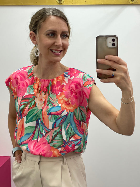 Cap Sleeve Tropical Blouse