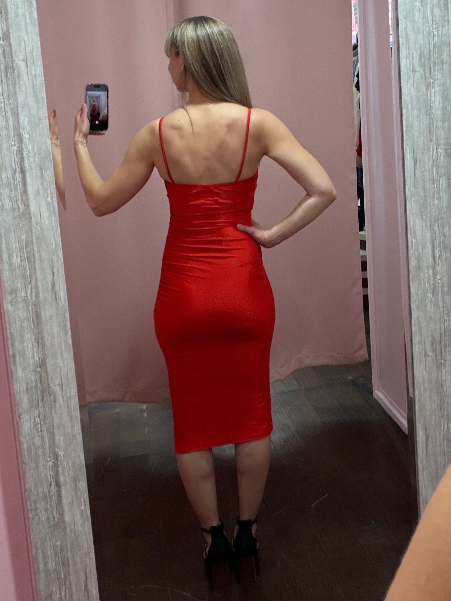 Side Slit Midi Dress Red