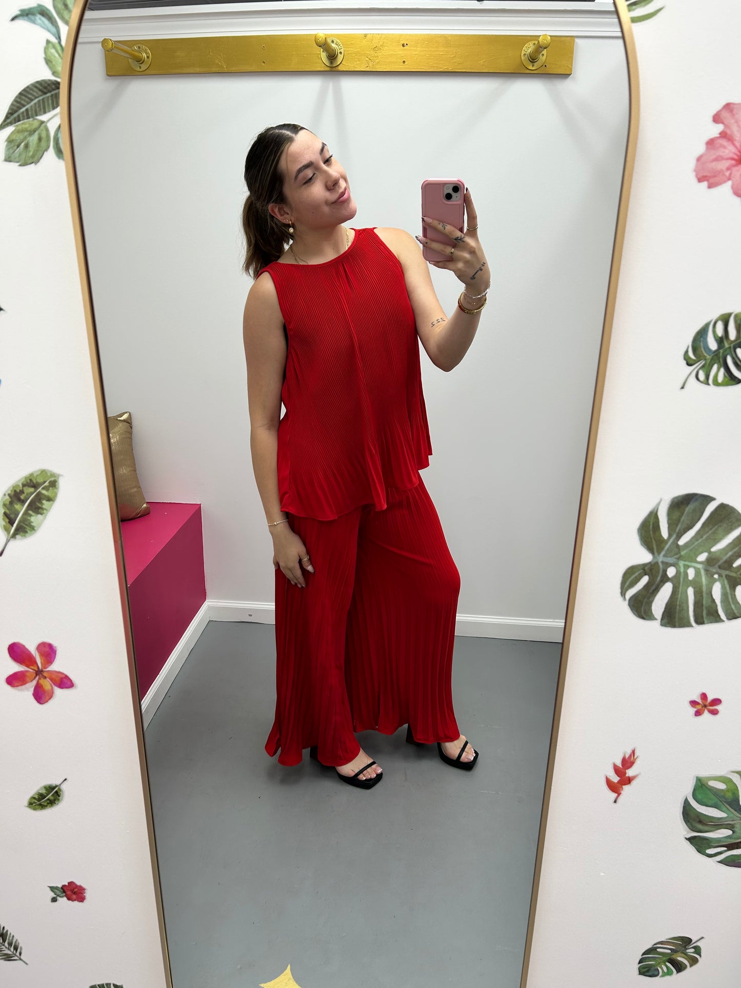 Pleated Tank Red
