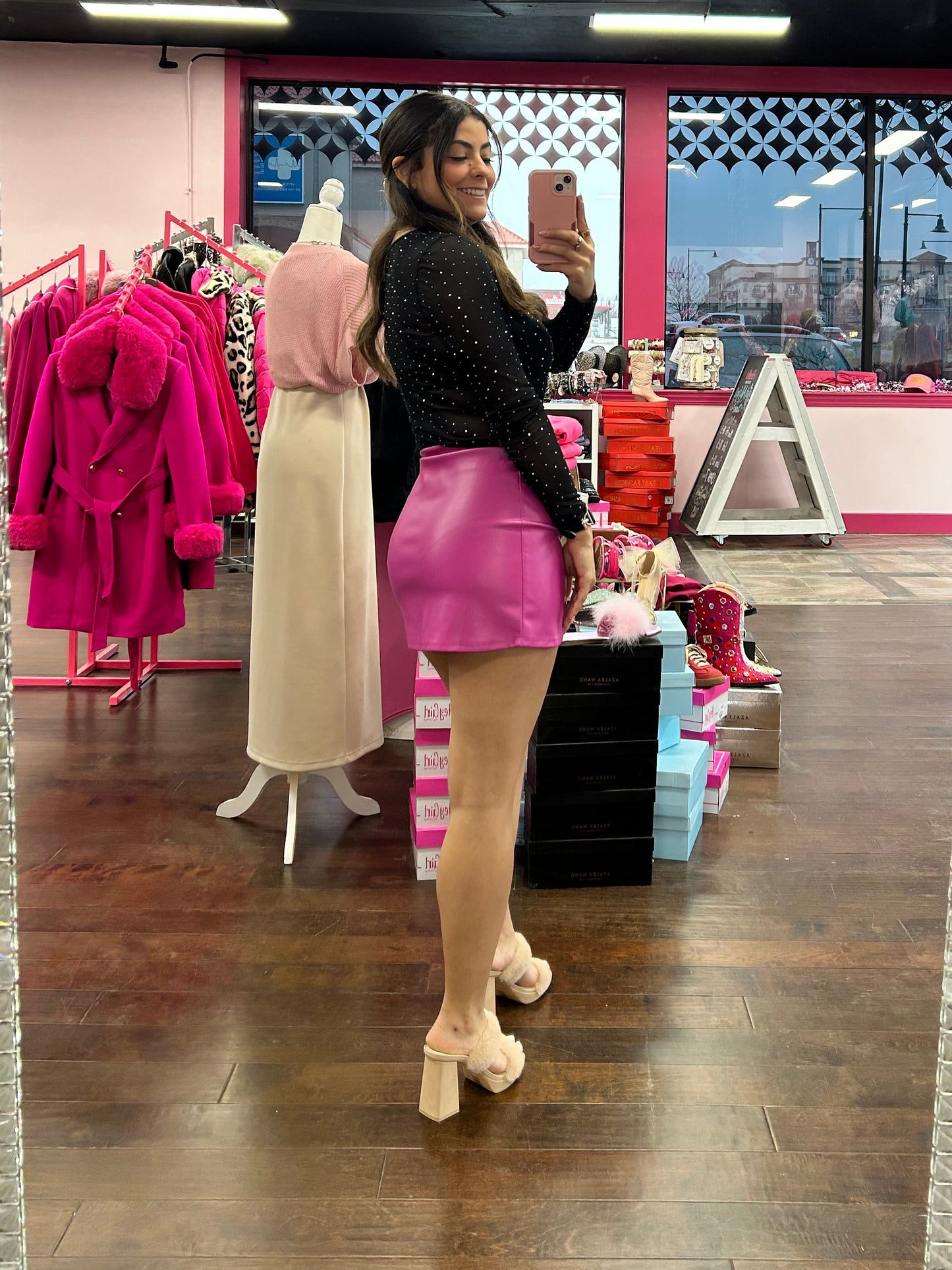 Double Slit Mini Skirt Magenta