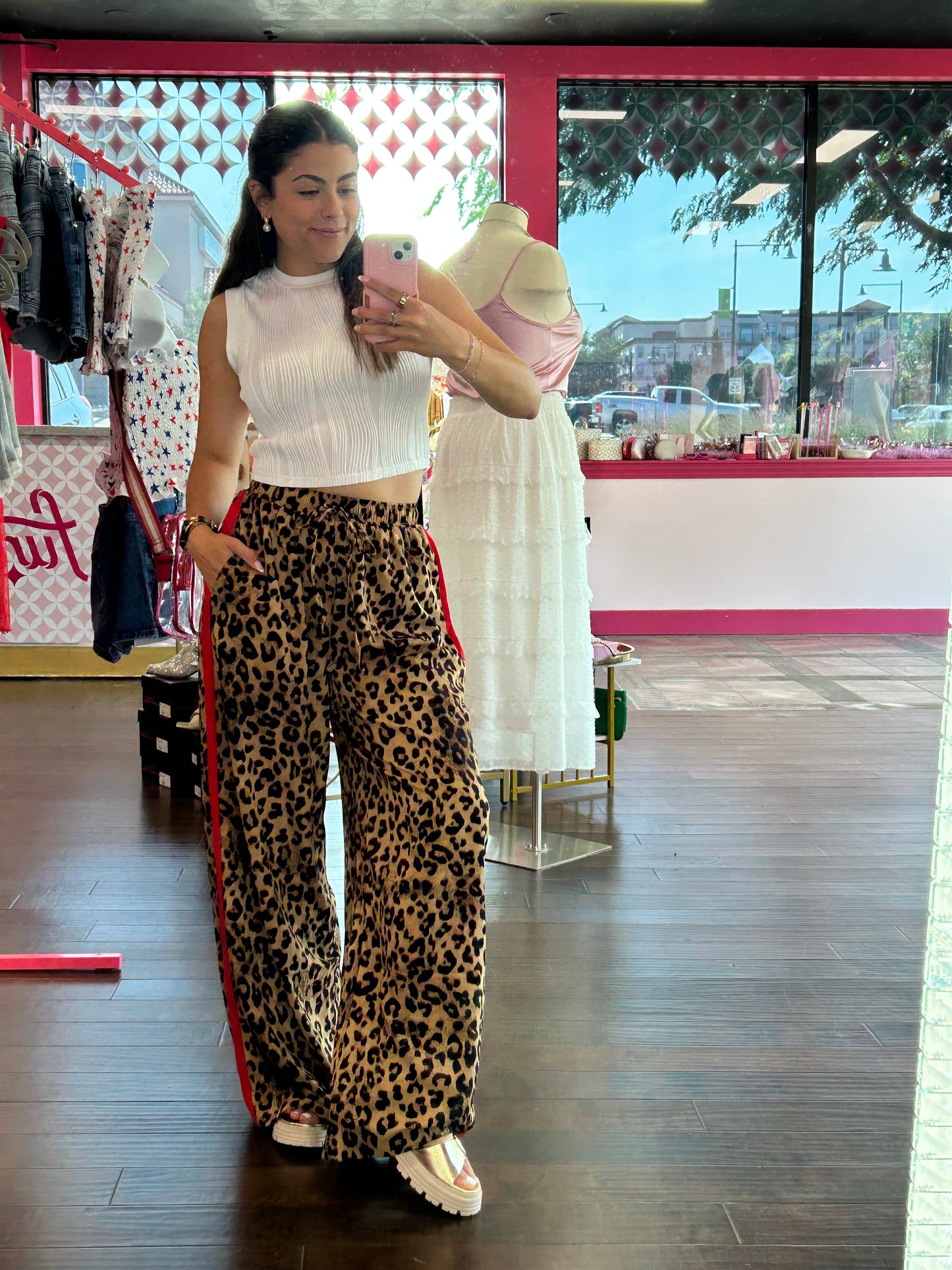 Leopard Print Red Pants