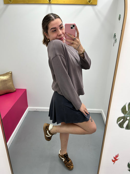 Pleat Belt Loop Skort Charcoal