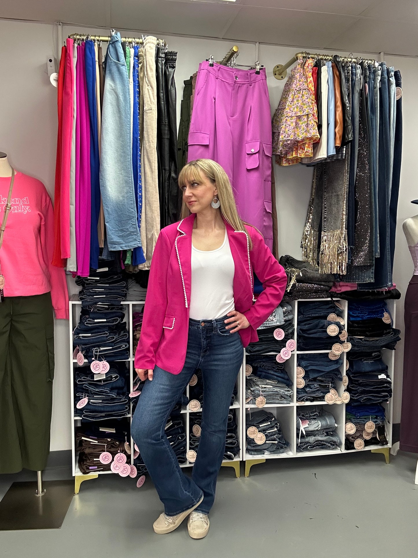 Pink Blazer Pearl Trim