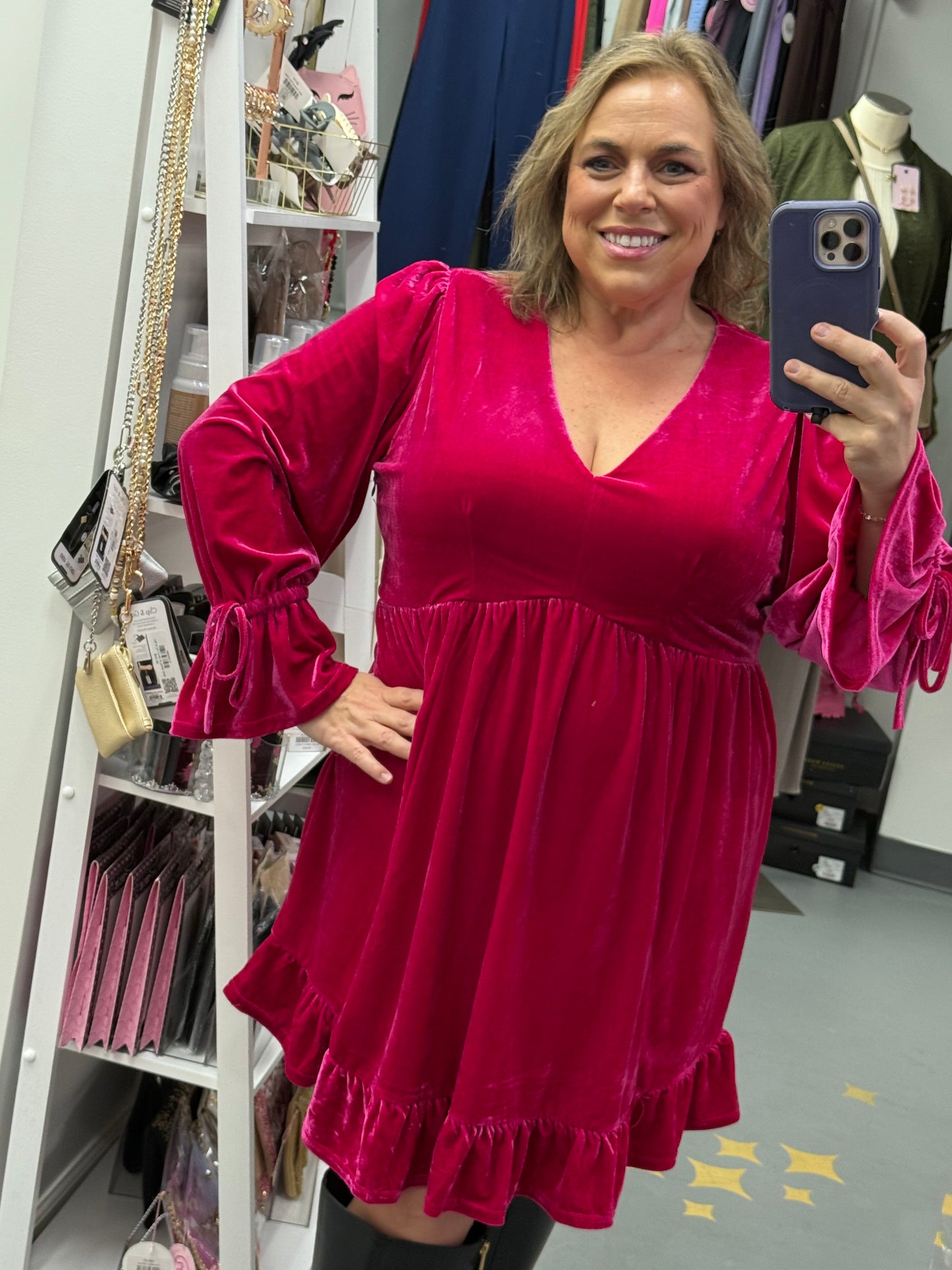 Curvy Velvet Dress Fuchsia