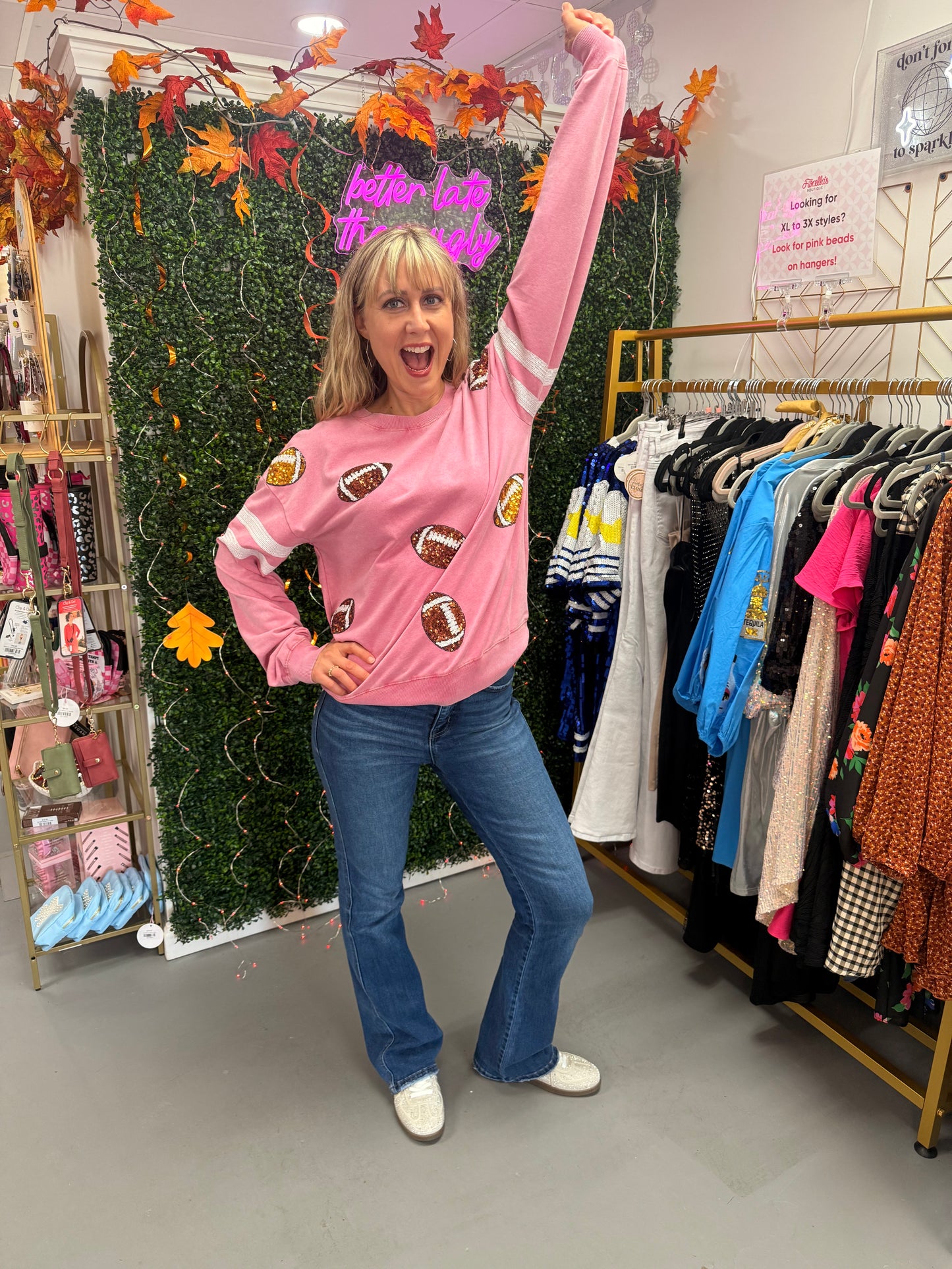 Sequin Footballs Pink Sweatshirt