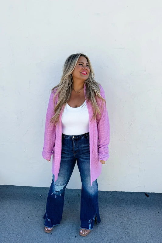 Waffle Cardigan Lavender