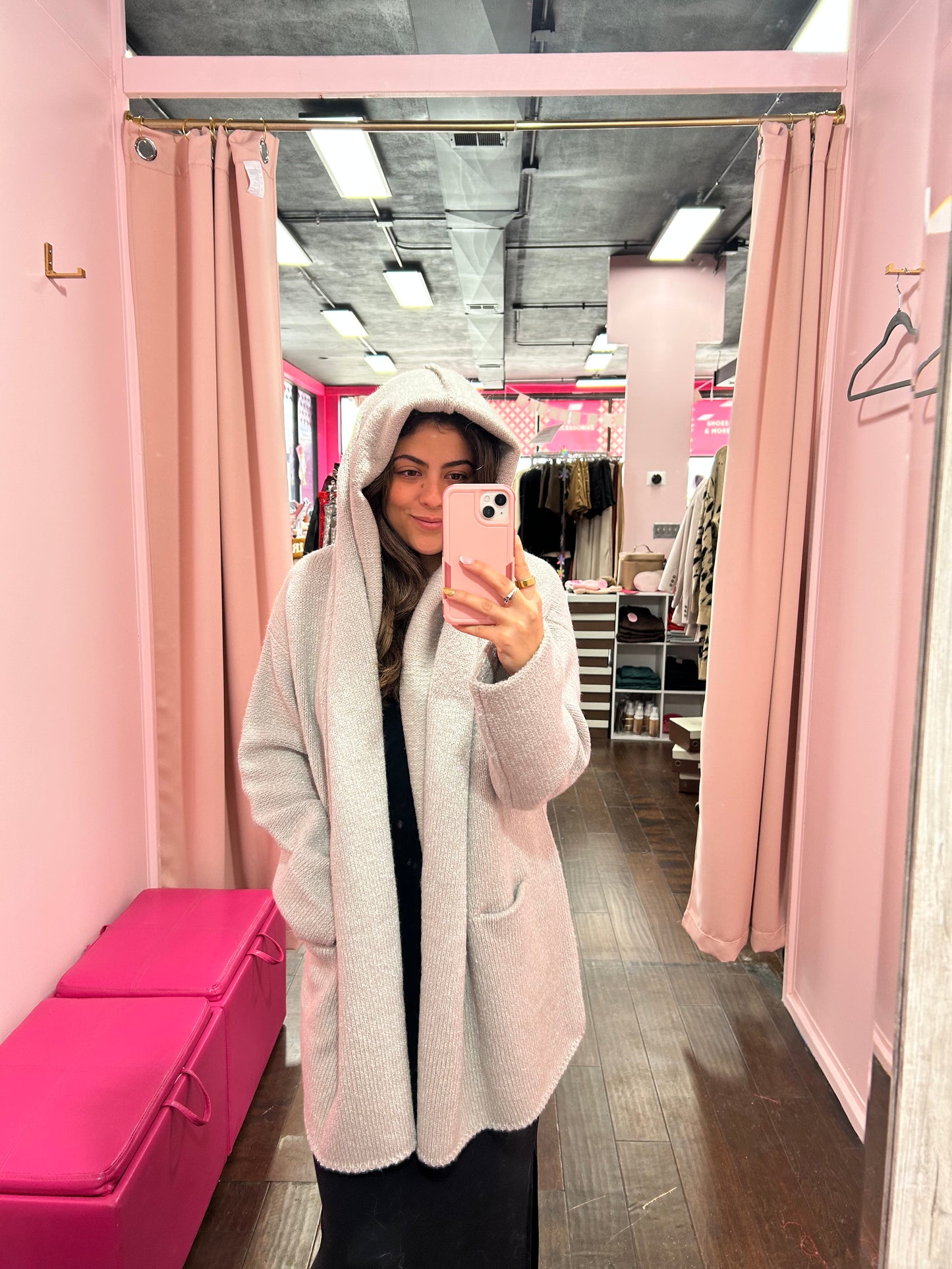 Oversized Hooded Coatigan Gray