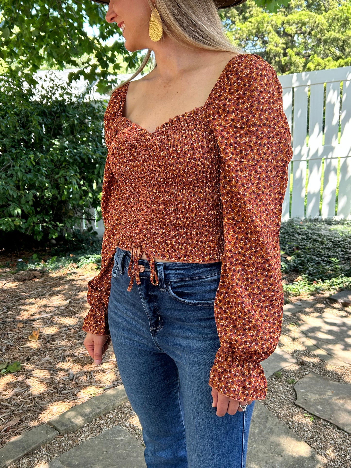 Smocked Rust Floral Top
